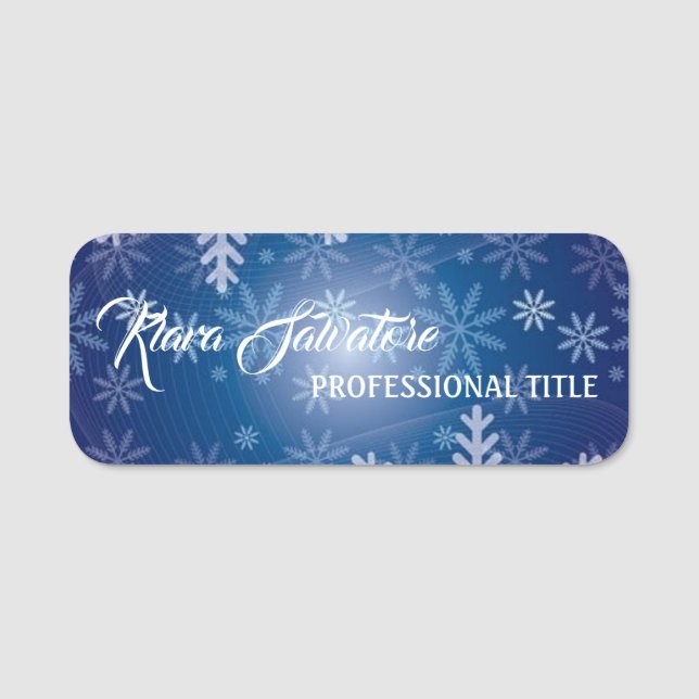 Gorgeous Magnificent Christmas Blue Snowflake Name Tag (Front)