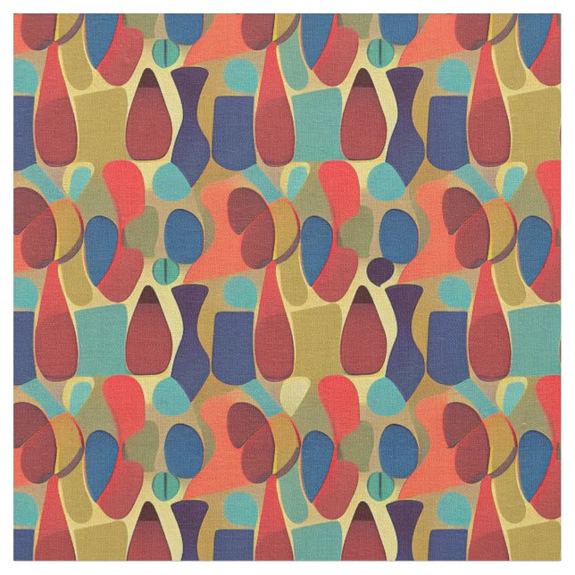 Gorgeous Mid Century Colorful Abstract Fabric (Close Up)