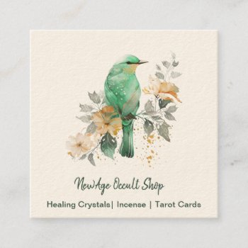Gorgeous Mint And Gold Bird And Flowers Square Business Card by businesscardsforyou at Zazzle
