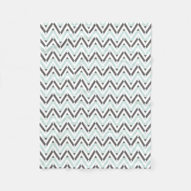 Gorgeous Mint Gray White Chevron Pattern Fleece Blanket (Front)