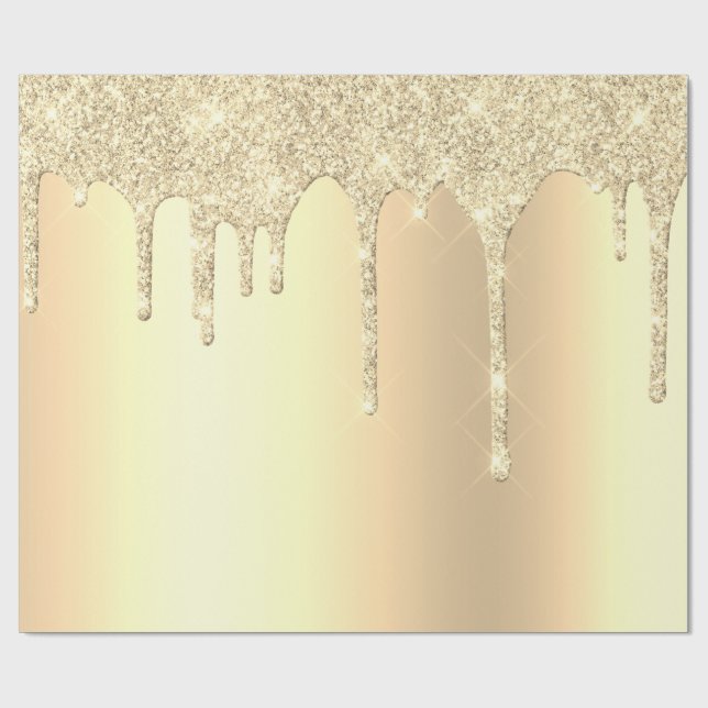 Gorgeous modern gold glitter drips wrapping paper (Flat)