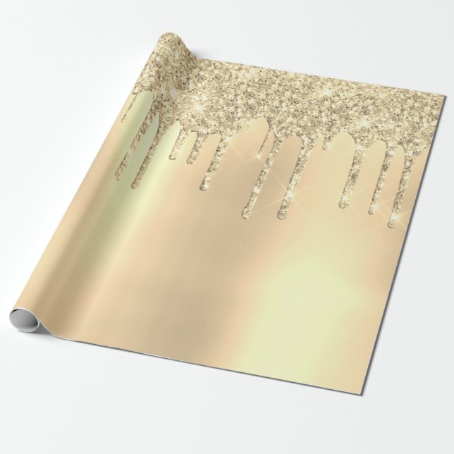 Gorgeous modern gold glitter drips wrapping paper (Unrolled)