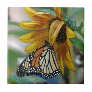 Gorgeous Monarch Butterfly on Sunflower Ceramic Tile