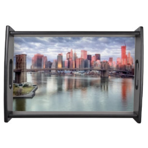 Gorgeous morning view and city reflections serving tray