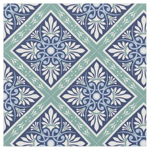 Gorgeous Moroccan Abstract - Blue, White, Green Fabric