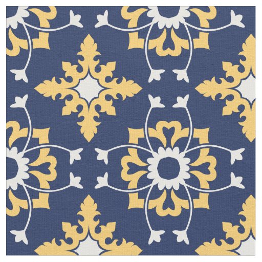 Gorgeous Moroccan Abstract in Blue, Yellow and Whi Fabric