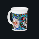 Gorgeous Mosaic Flowers Pattern   Beverage Pitcher<br><div class="desc">Gorgeous pitcher with a striking blue and pink faux mosaic floral pattern,  featuring vibrant blue,  pink and red tiles,  with coral-colored roses intertwined with green foliage. The intricate design mimics the look of a stained glass and ceramic tiles mosaic design,  creating an elegant and timeless aesthetic.</div>