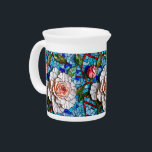 Gorgeous Mosaic Flowers Pattern   Beverage Pitcher<br><div class="desc">Gorgeous pitcher with a striking blue and pink faux mosaic floral pattern,  featuring vibrant blue,  pink and red tiles,  with coral-colored roses intertwined with green foliage. The intricate design mimics the look of a stained glass and ceramic tiles mosaic design,  creating an elegant and timeless aesthetic.</div>