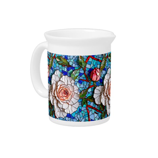 Gorgeous Mosaic Flowers Pattern   Beverage Pitcher (Left)