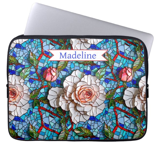 Gorgeous Mosaic Flowers Pattern Personalized Laptop Sleeve (Front)