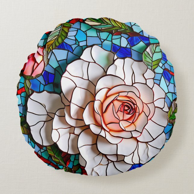 Gorgeous Mosaic Flowers Pattern   Round Pillow (Front)