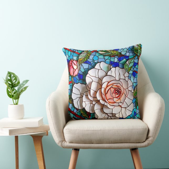 Gorgeous Mosaic Flowers Pattern   Throw Pillow (Chair)