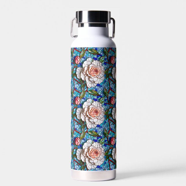 Gorgeous Mosaic Flowers Pattern   Water Bottle (Front)