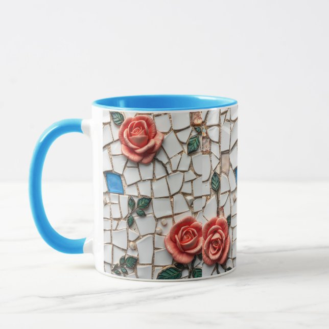 Gorgeous Mosaic Pin and Blue Roses Pattern   Mug (Left)