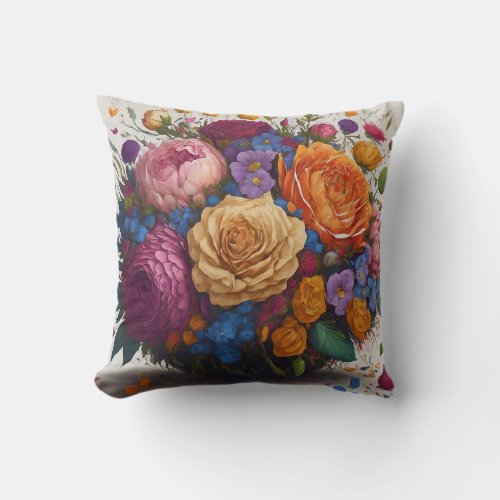 Gorgeous Multicolor Floral Art Design Accent Throw Pillow
