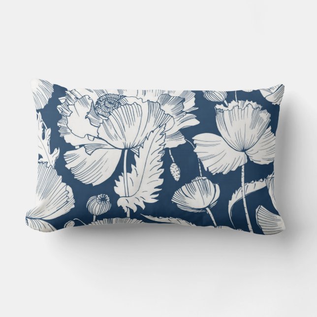 Gorgeous Navy Blue and White Bedroom Decor Lumbar Pillow (Front)