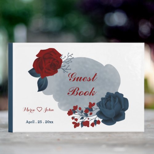 gorgeous navy blue  red flowers guest book