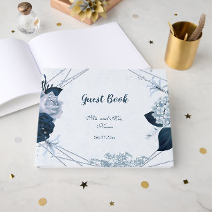 gorgeous navy & dusty blue flowers botanical guest book