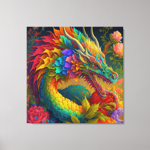 Gorgeous Neon Floral Dragon Canvas Print