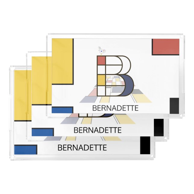 Gorgeous Neoplasticism Art Monogram. Letter B Acrylic Tray (Set)
