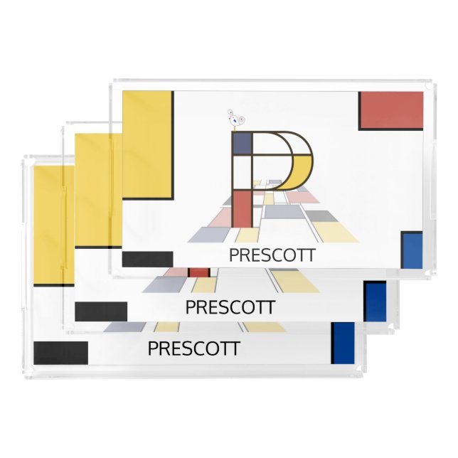 Gorgeous Neoplasticism Art Monogram. Letter P Acrylic Tray (Set)