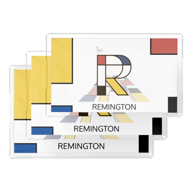 Gorgeous Neoplasticism Art Monogram. Letter R  Acrylic Tray (Set)