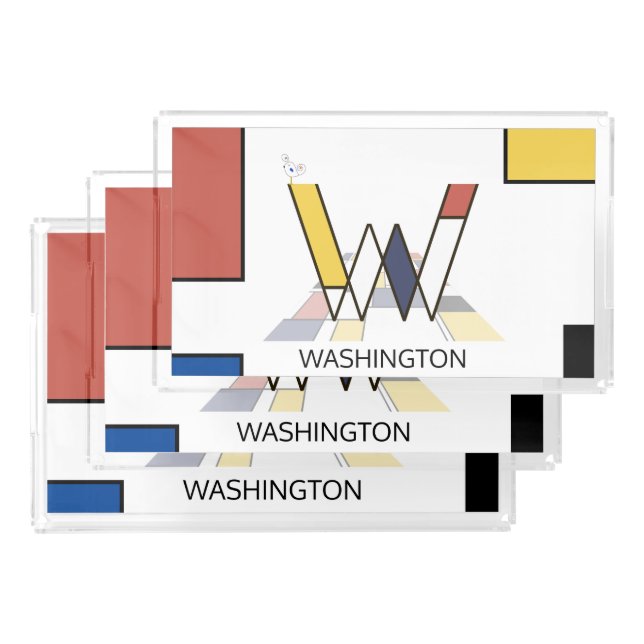 Gorgeous Neoplasticism Art Monogram. Letter W Acrylic Tray (Set)