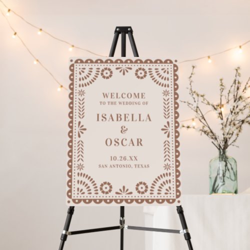 Gorgeous Neutral Papel Picado Wedding Welcome Sign