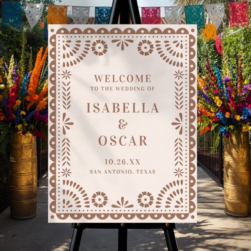 Gorgeous Neutral Papel Picado Wedding Welcome Sign