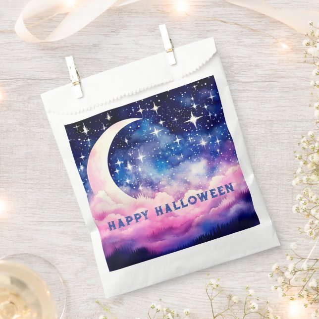 Gorgeous Night Sky Crescent Moon Halloween Favor Bag (Clipped)