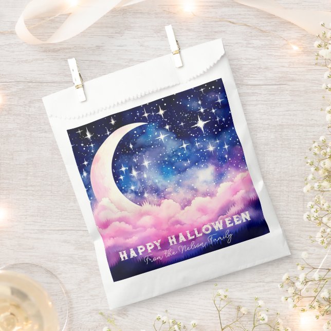 Gorgeous Night Sky Crescent Moon Halloween Favor Bag (Clipped)