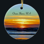 Gorgeous Ocean Shores beach sunset photo Ceramic Ornament<br><div class="desc">This beautiful ornament shows a spectacular,  colorful sunset  photo taken from a peaceful beach in Ocean Shores,  Washington.  Layers of clouds give the impression of an abstract painting.</div>