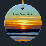 Gorgeous Ocean Shores beach sunset photo Ceramic Ornament<br><div class="desc">This beautiful ornament shows a spectacular,  colorful sunset  photo taken from a peaceful beach in Ocean Shores,  Washington.  Layers of clouds give the impression of an abstract painting.</div>
