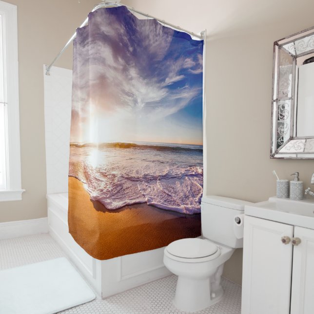 Gorgeous Ocean Waves on the Beach at Sunrise Shower Curtain (In Situ)