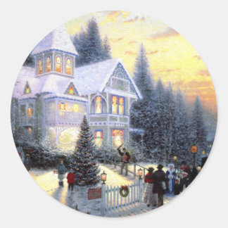 Gorgeous Old Fashioned Christmas Scene Classic Round Sticker