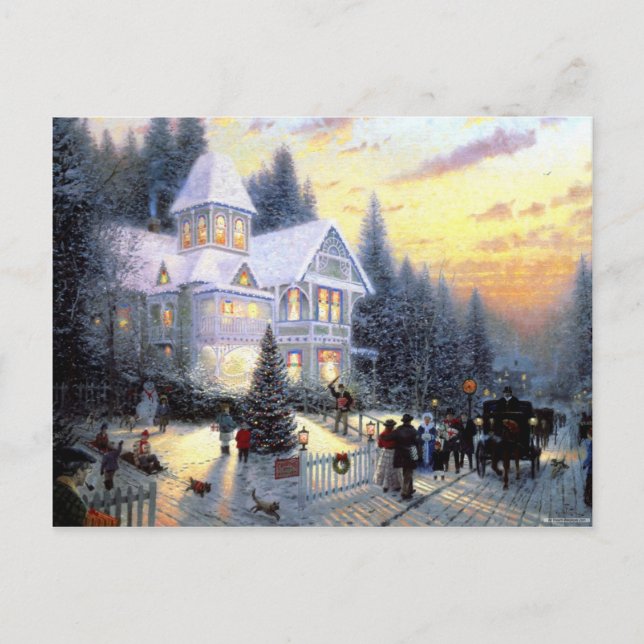 Gorgeous Old Fashioned Christmas Scene Holiday Postcard (Front)