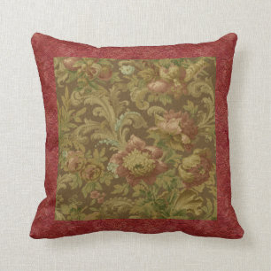 Gorgeous Old World Antique Floral Faux Texture Throw Pillow