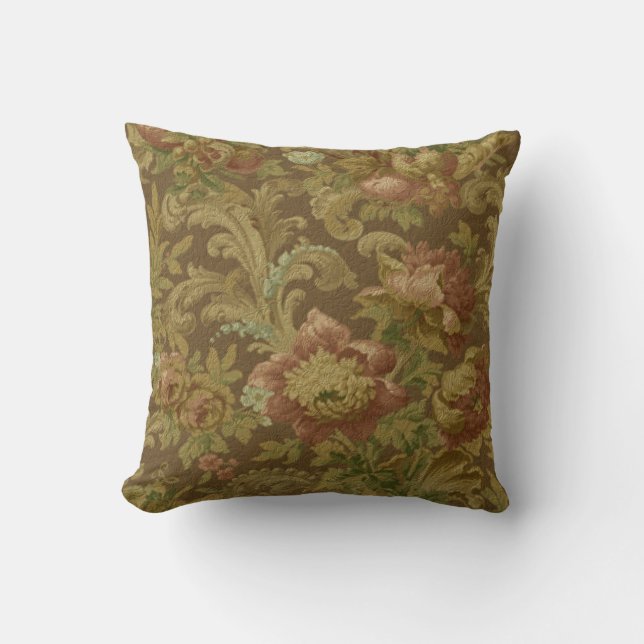 Gorgeous Old World Antique Floral Faux Texture Throw Pillow (Front)