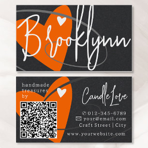 Gorgeous Orange Heart Made Love Crafters QR Code Business Card