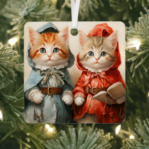 Gorgeous Orange Kitten Couple Christmas  Metal Ornament