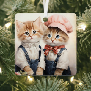 Gorgeous Orange Kitten Couple Christmas  Metal Ornament