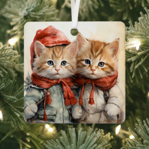 Gorgeous Orange Kitten Couple Christmas  Metal Ornament