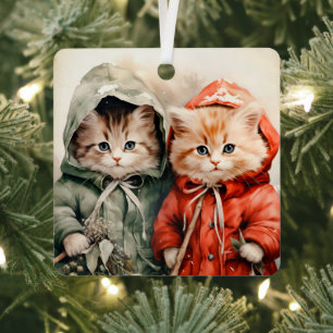 Gorgeous Orange Kitten Couple Christmas  Metal Ornament