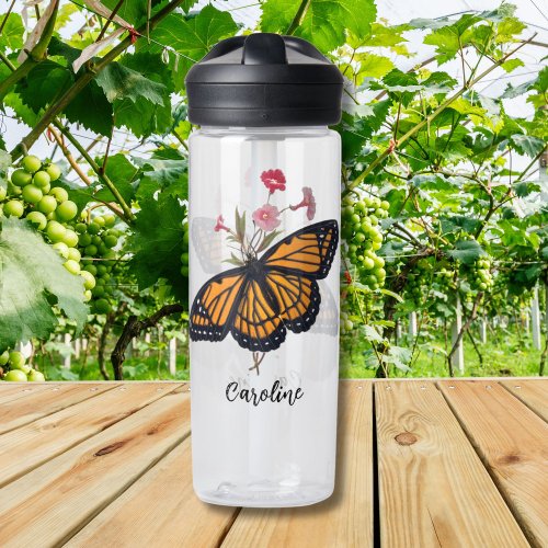 Gorgeous Orange Monarch Butterfly Victorian Art Water Bottle