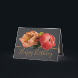 Gorgeous Orange Red Peony Floral Bouquet Birthday Card<br><div class="desc">Gorgeous orange and red peonies form a beautiful floral bouquet against a gray color background. The birthday greeting text uses an attractive script typography font. The flowers cover the front of this card which can be used as a thank you card, a birthday card, or any other card of your...</div>