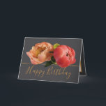 Gorgeous Orange Red Peony Floral Bouquet Birthday Card<br><div class="desc">Gorgeous orange and red peonies form a beautiful floral bouquet against a gray color background. The birthday greeting text uses an attractive script typography font. The flowers cover the front of this card which can be used as a thank you card, a birthday card, or any other card of your...</div>