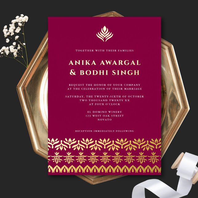 Gorgeous Ornate Indian Border Wedding Gold Foil Invitation (Creator Uploaded)