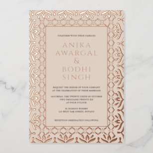 Gorgeous Ornate Indian Frame Wedding REAL Foil Invitation