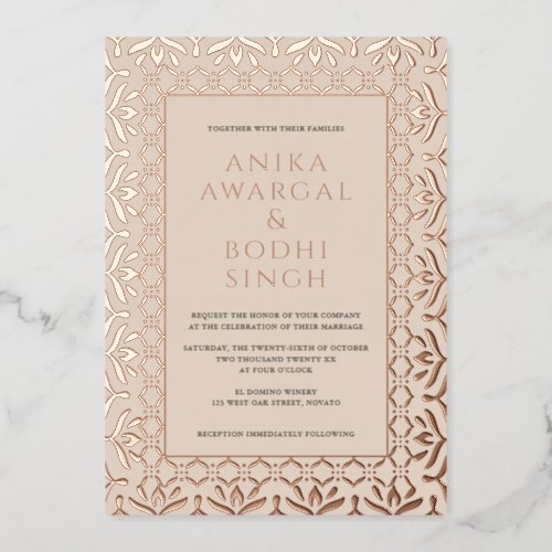 Gorgeous Ornate Indian Frame Wedding REAL Foil Invitation