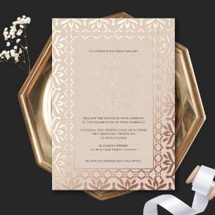 Gorgeous Ornate Indian Wedding Rose Gold Foil Invitation